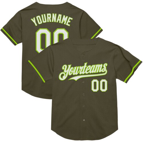 Olive0291 Custom Olive White-Neon Green Mesh Authentic Throwback Salute To Service Baseball Jersey