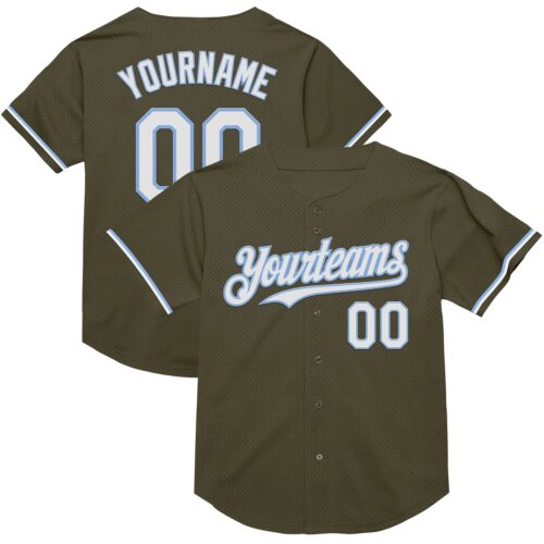 Olive0292 Custom Olive White-Light Blue Mesh Authentic Throwback Salute To Service Baseball Jersey
