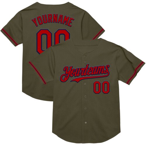 Olive0294 Custom Olive Red-Navy Mesh Authentic Throwback Salute To Service Baseball Jersey