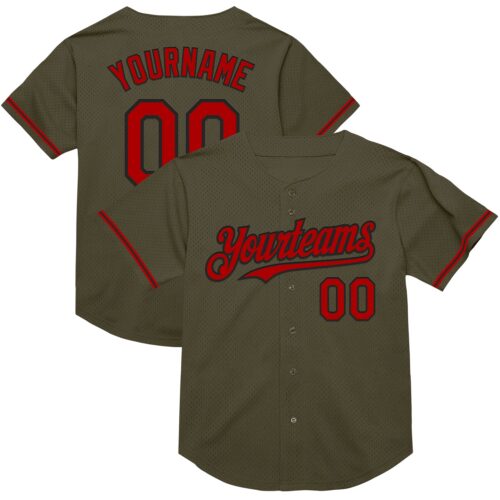 Olive0295 Custom Olive Red-Black Mesh Authentic Throwback Salute To Service Baseball Jersey