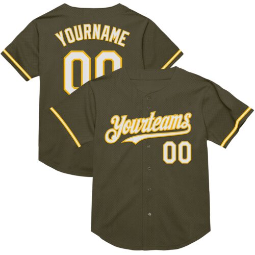 Olive0297 Custom Olive White-Gold Mesh Authentic Throwback Salute To Service Baseball Jersey