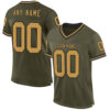 Custom Olive Old Gold-Black Mesh Authentic Throwback Salute To Service Football Jersey