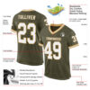 Custom Olive White-Old Gold Mesh Authentic Throwback Salute To Service Football Jersey