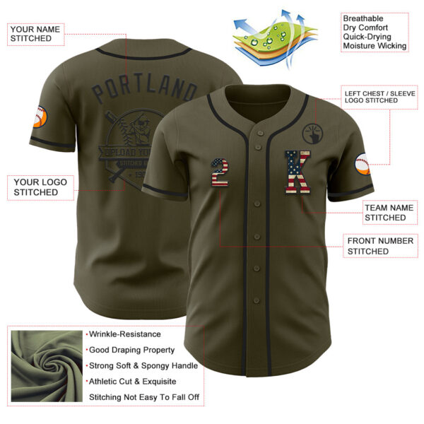 Custom Olive Vintage USA Flag-Black Authentic Salute To Service Baseball Jersey