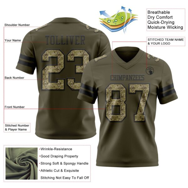 Custom Olive Camo-Black Authentic Salute To Service Football Jersey
