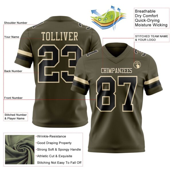Custom Olive Black-Cream Authentic Salute To Service Football Jersey