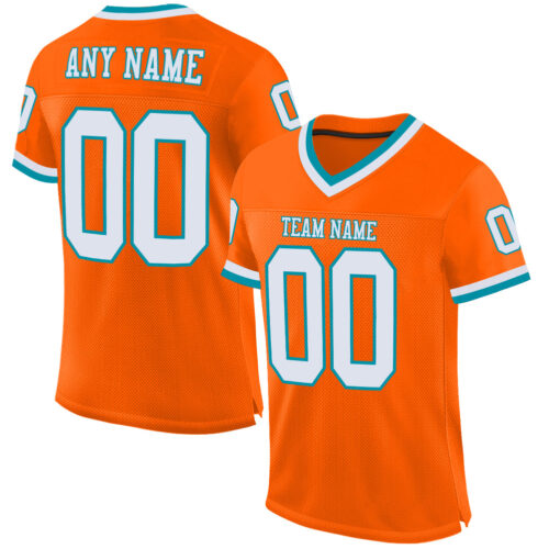 Orange0103 Custom Orange White-Teal Mesh Authentic Throwback Football Jersey