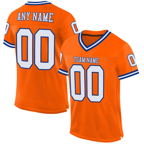 Orange0111 Custom Orange White-Royal Mesh Authentic Throwback Football Jersey