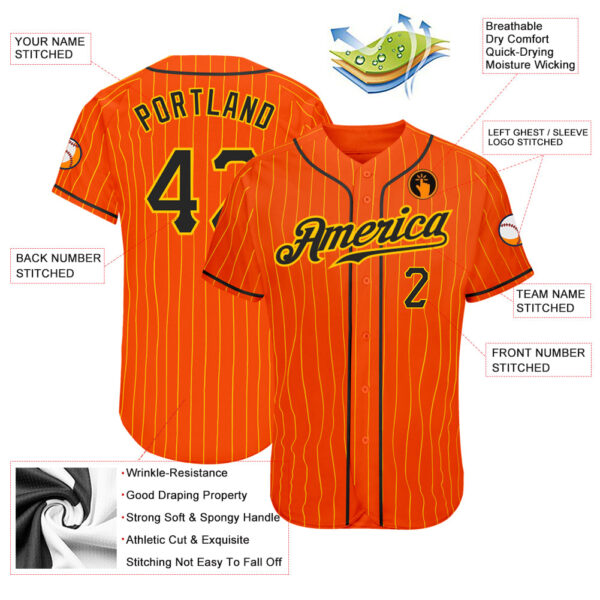Custom Orange Gold Pinstripe Black-Gold Authentic Baseball Jersey
