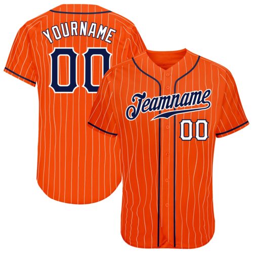 Orange0204 Custom Orange White Pinstripe Navy-White Authentic Baseball Jersey