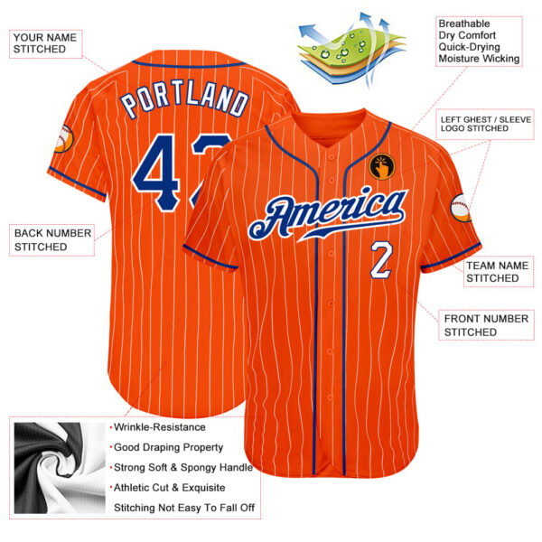 Custom Orange White Pinstripe Royal-White Authentic Baseball Jersey