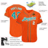 Custom Orange White Pinstripe Teal-White Authentic Baseball Jersey