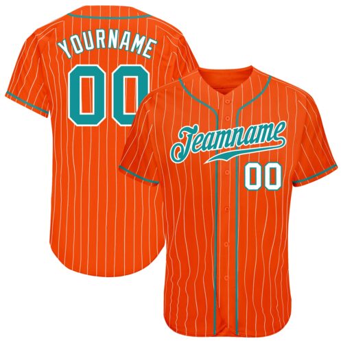 Orange0208 Custom Orange White Pinstripe Teal-White Authentic Baseball Jersey
