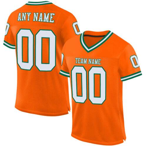 Orange0222 Custom Orange White-Kelly Green Mesh Authentic Throwback Football Jersey