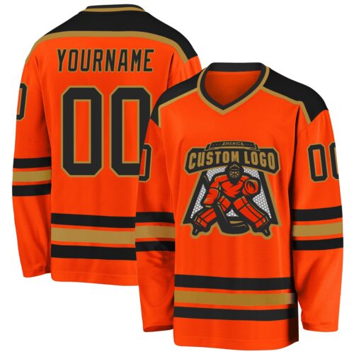 Orange0237 Custom Orange Black-Old Gold Hockey Jersey