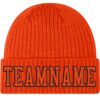 Custom Orange Orange-Black Stitched Cuffed Knit Hat