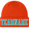 Custom Orange Aqua-White Stitched Cuffed Knit Hat