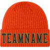 Custom Orange Black-Old Gold Stitched Cuffed Knit Hat