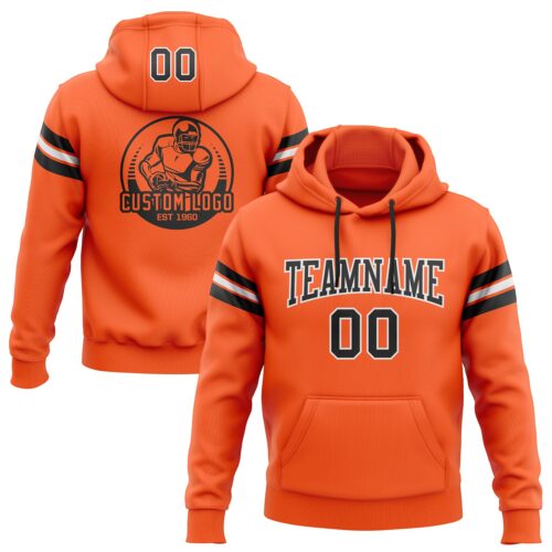 Orange0258 Custom Stitched Orange Black-White Football Pullover Sweatshirt Hoodie