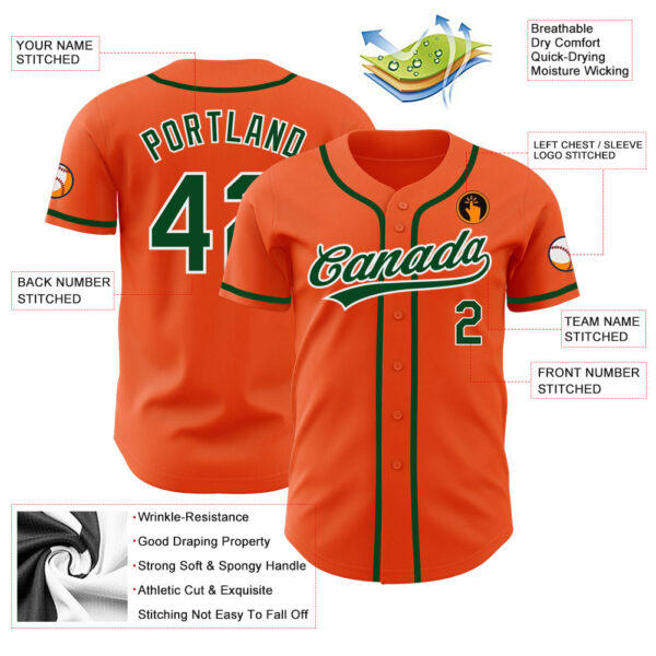 Custom Orange Green-White Authentic Baseball Jersey