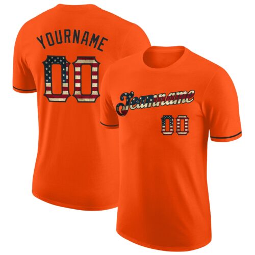 Orange0350 Custom Orange Vintage USA Flag-Black Performance T-Shirt