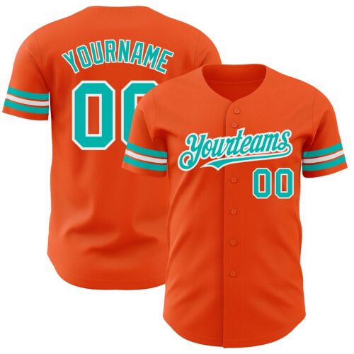Orange0392 Custom Orange Aqua-White Authentic Baseball Jersey
