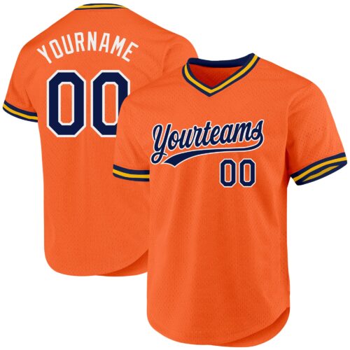 Orange0395 Custom Orange Navy-White Authentic Throwback Baseball Jersey