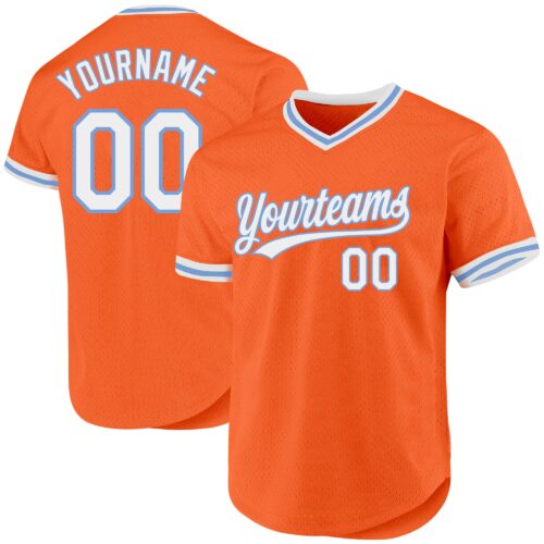 Orange0400 Custom Orange White-Light Blue Authentic Throwback Baseball Jersey