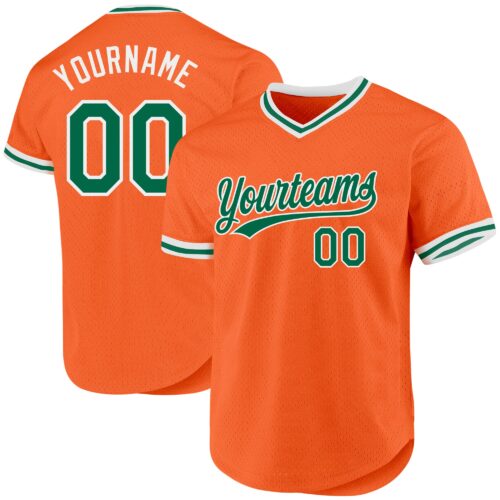Orange0402 Custom Orange Kelly Green-White Authentic Throwback Baseball Jersey