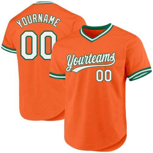 Orange0403 Custom Orange White-Kelly Green Authentic Throwback Baseball Jersey