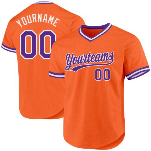 Orange0404 Custom Orange Purple-White Authentic Throwback Baseball Jersey