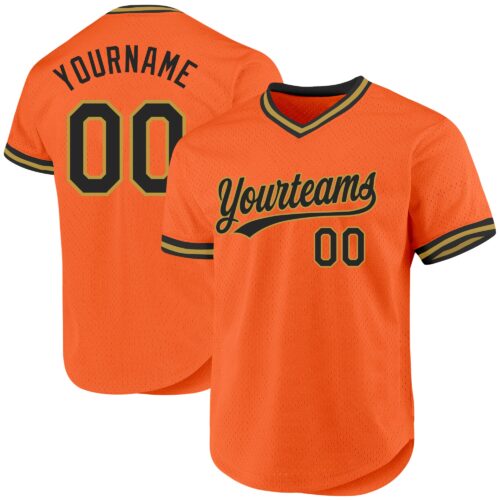 Orange0405 Custom Orange Black-Old Gold Authentic Throwback Baseball Jersey