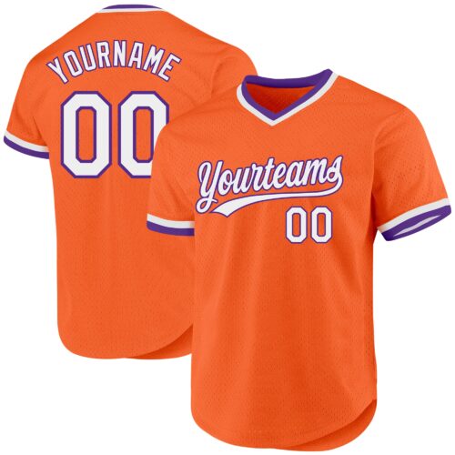 Orange0407 Custom Orange White-Purple Authentic Throwback Baseball Jersey