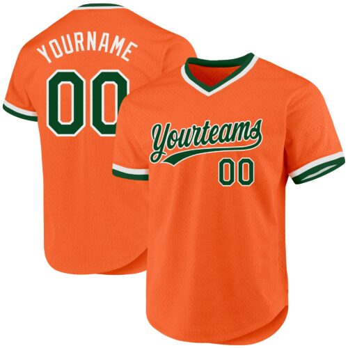 Orange0408 Custom Orange Green-White Authentic Throwback Baseball Jersey