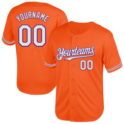 Orange0452 Custom Orange White-Purple Mesh Authentic Throwback Baseball Jersey