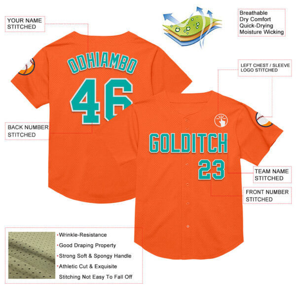 Custom Orange Aqua-White Mesh Authentic Throwback Baseball Jersey
