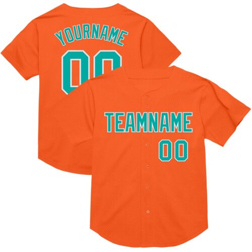 Orange0474 Custom Orange Aqua-White Mesh Authentic Throwback Baseball Jersey