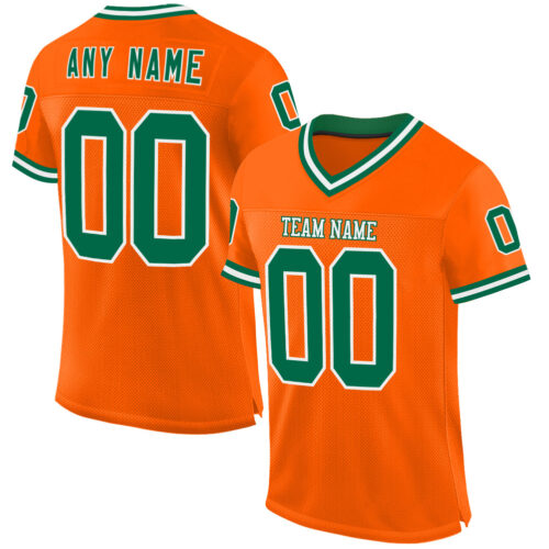 Orange0487 Custom Orange Kelly Green-White Mesh Authentic Throwback Football Jersey