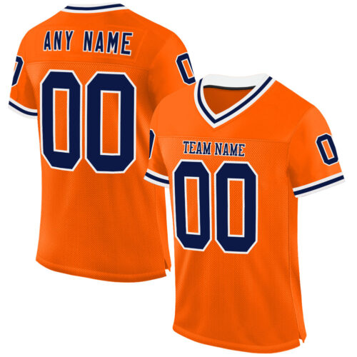 Orange0502 Custom Orange Navy-White Mesh Authentic Throwback Football Jersey