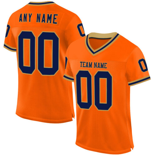Orange0503 Custom Orange Navy-Old Gold Mesh Authentic Throwback Football Jersey