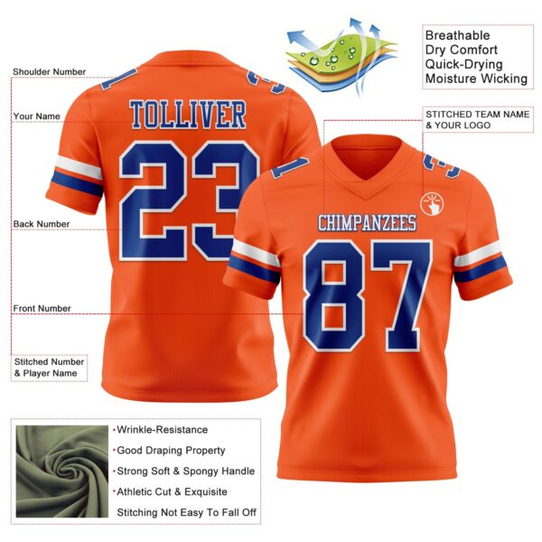 Custom Orange Royal-White Authentic Football Jersey