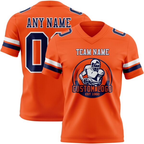 Custom Orange Navy-White Authentic Football Jersey