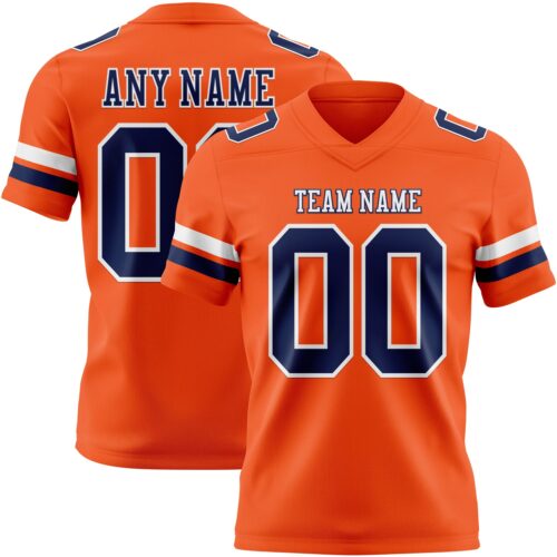 Orange0557 Custom Orange Navy-White Authentic Football Jersey