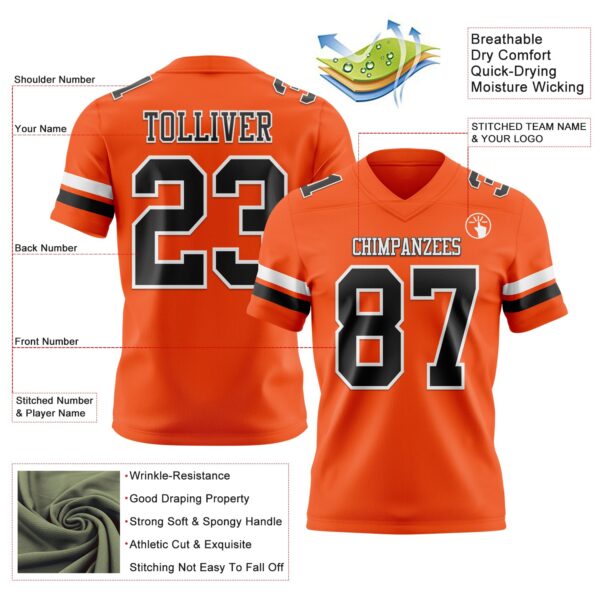 Custom Orange Black-White Authentic Football Jersey