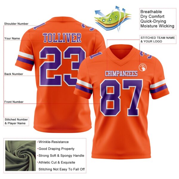 Custom Orange Purple-White Authentic Football Jersey