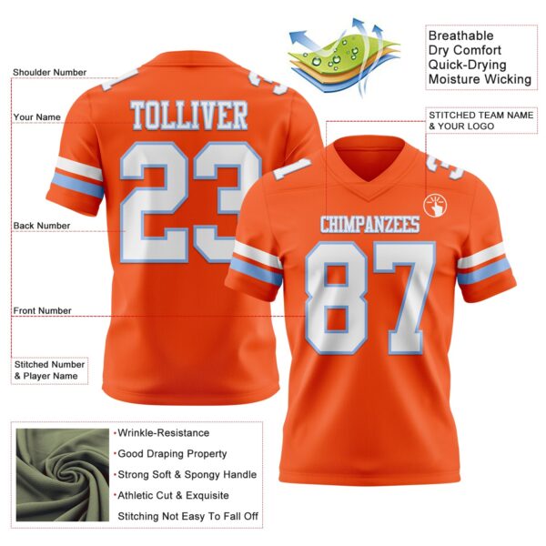 Custom Orange White-Light Blue Authentic Football Jersey