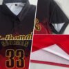 Custom Black Red-Old Gold 3D Pattern Design Gradient Square Shape Performance Polo Shirt