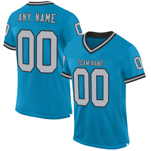PantherBlue0092 Custom Panther Blue Gray-Black Mesh Authentic Throwback Football Jersey