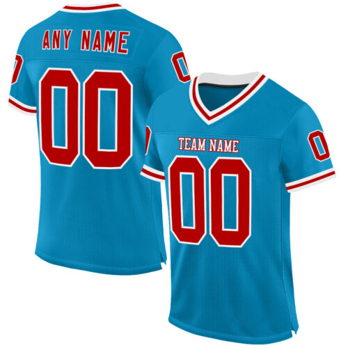 PantherBlue0095 Custom Panther Blue Red-White Mesh Authentic Throwback Football Jersey