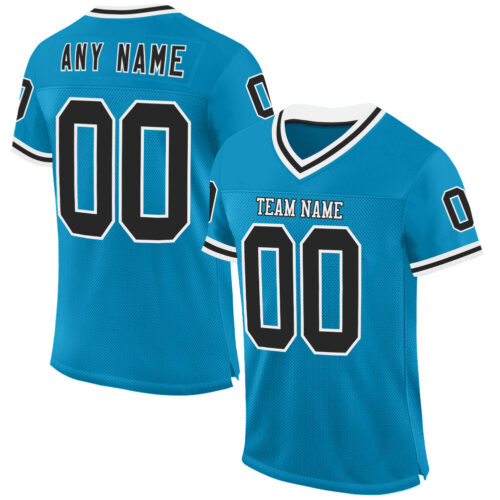 PantherBlue0096 Custom Panther Blue Black-White Mesh Authentic Throwback Football Jersey